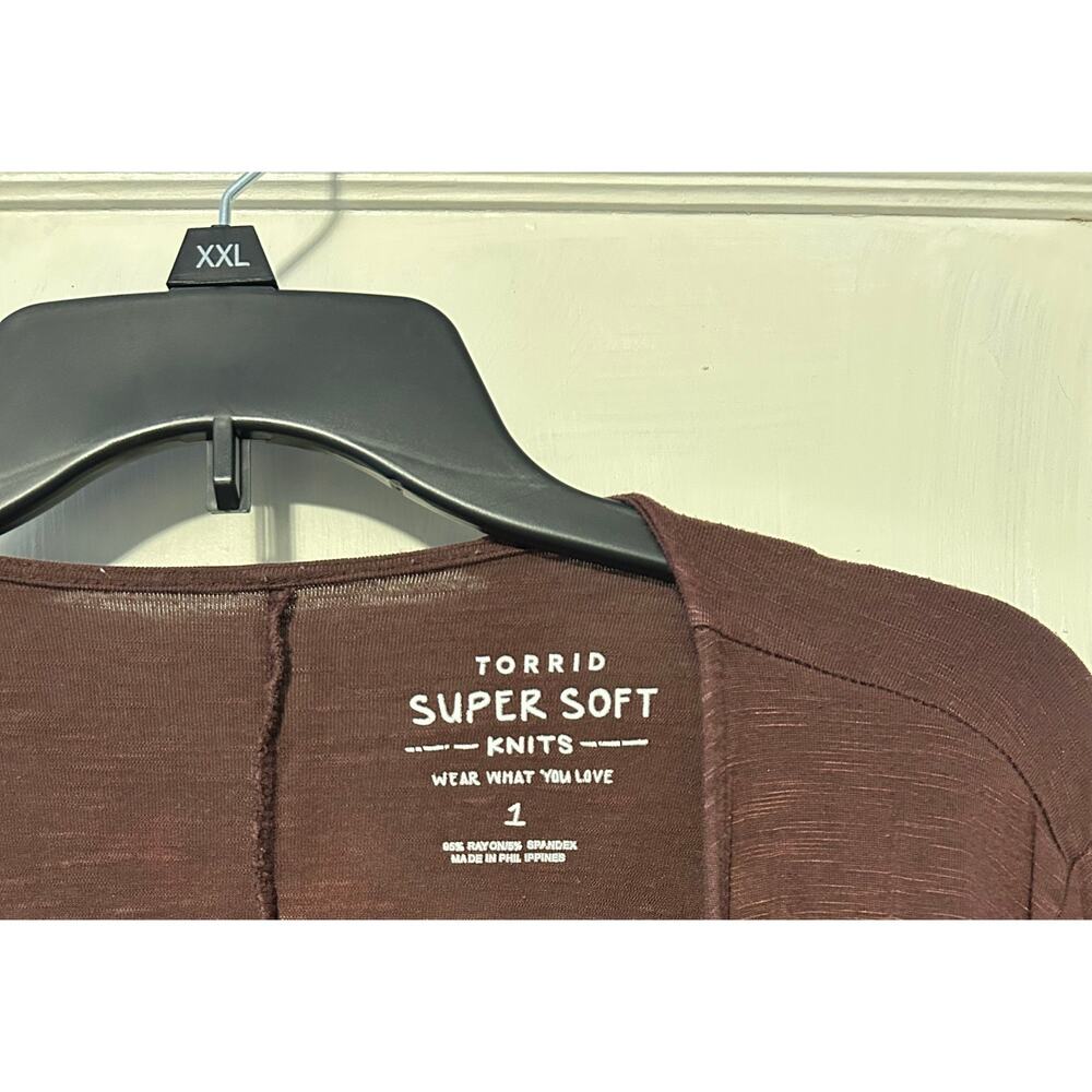 Torrid Plus Size 1X Brown Cardigan Cascading Drape Front Sweater XL - Picture 2 of 3